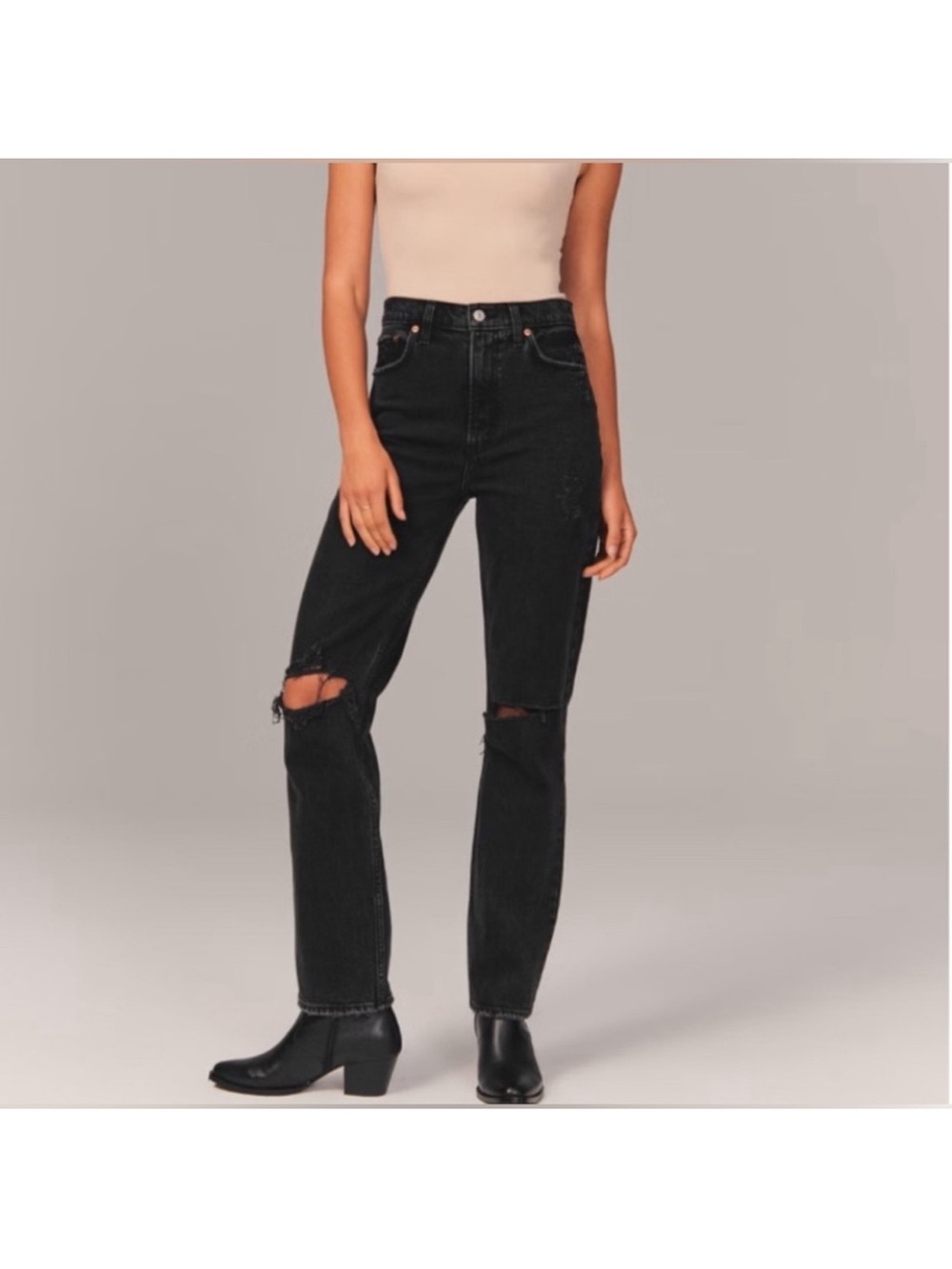 Abercrombie Ultra High-Rise Black Distressed 90s Straight Jeans